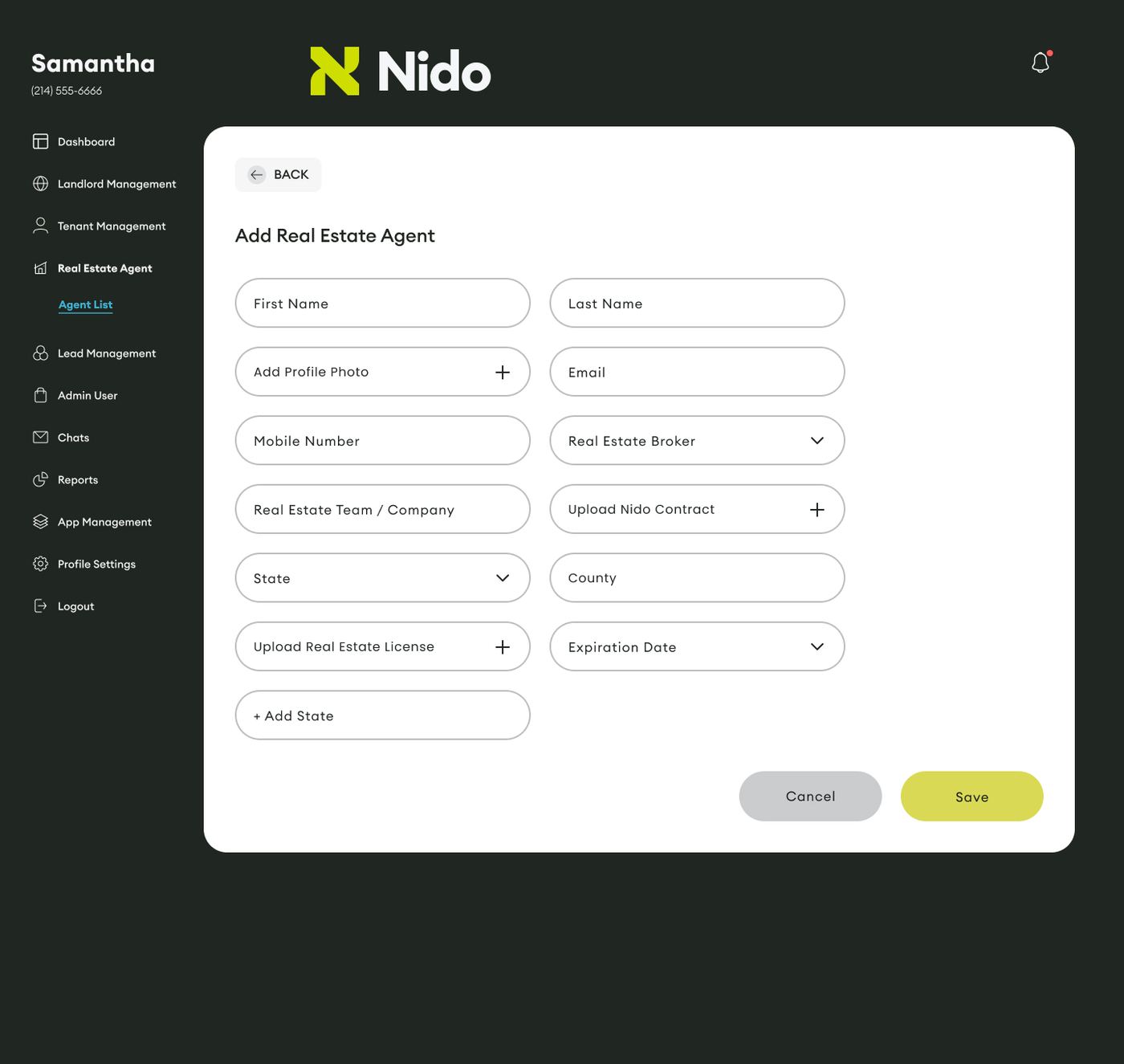 Admin: Add real estate agent form