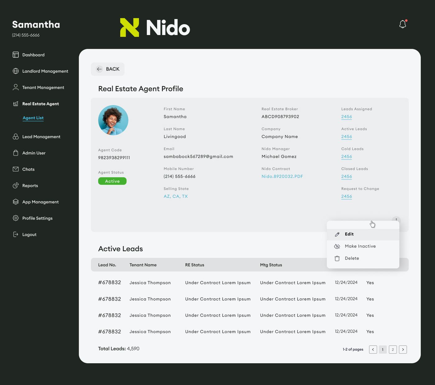 Admin: Real estate agent profile