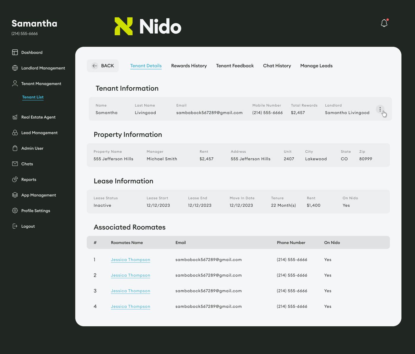 Admin: Tenant detail view