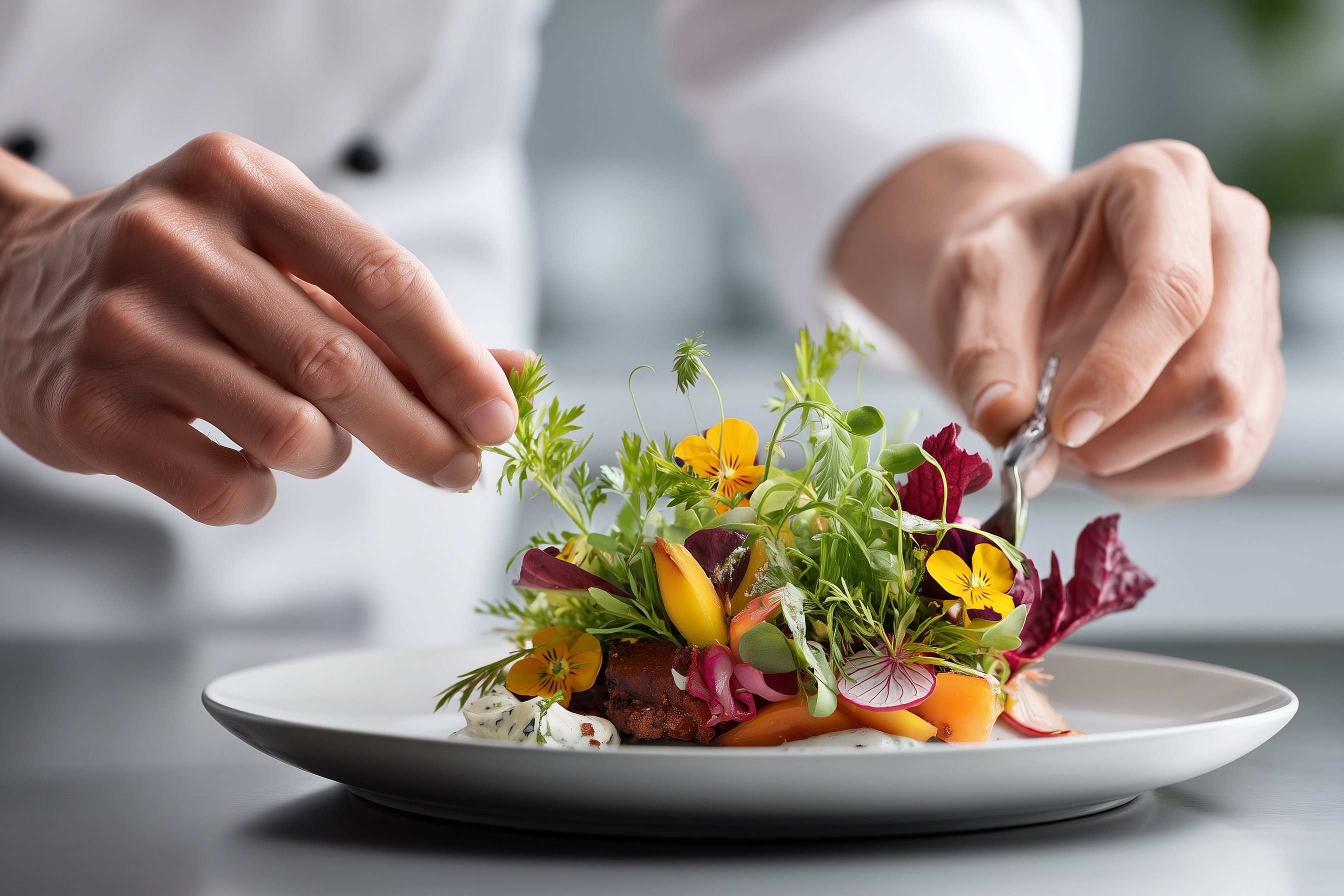 Chef Elena plating a salad.